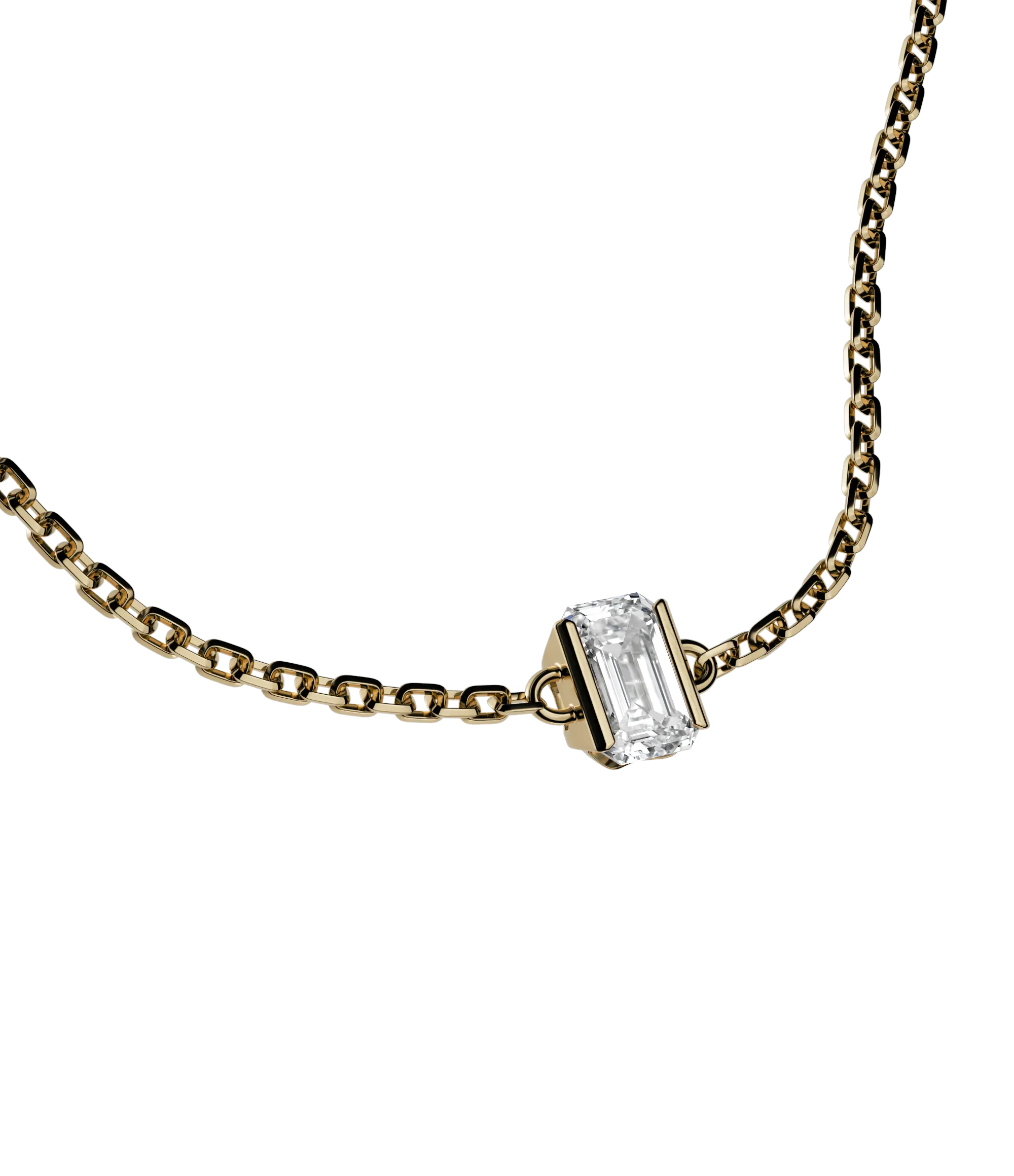 Emerald cut lab-grown diamond solitaire chain bracelet, 0.50ct in 18K recycled yellow gold.