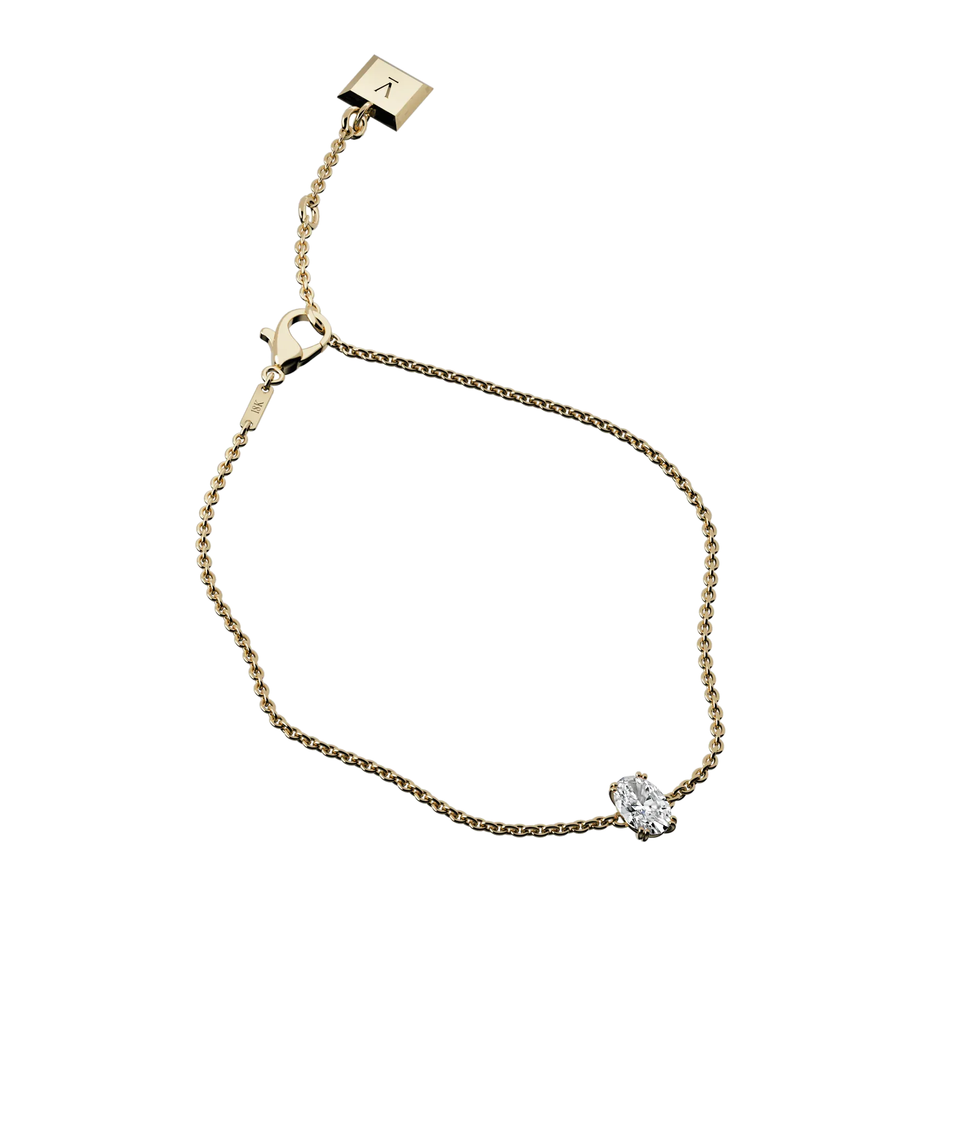 Oval cut lab-grown diamond solitaire chain bracelet, 0.50ct in 18K recycled yellow gold.