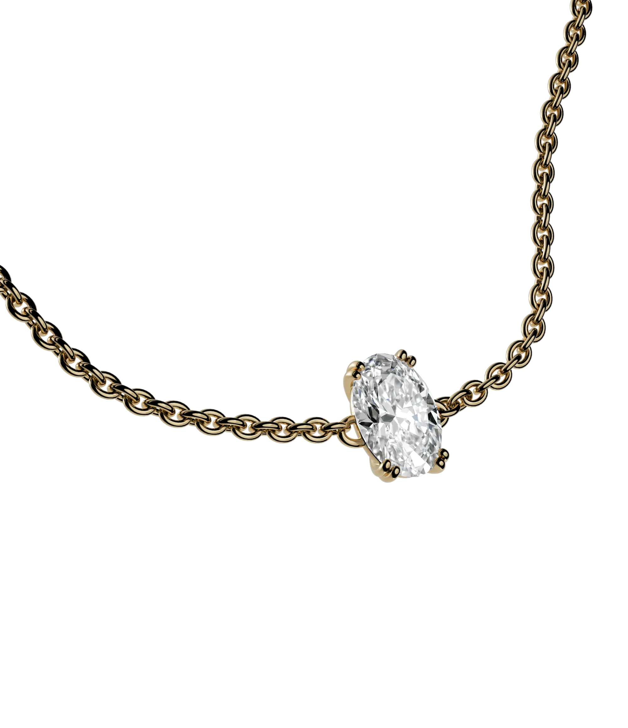 Oval cut lab-grown diamond solitaire chain bracelet, 0.50ct in 18K recycled yellow gold.