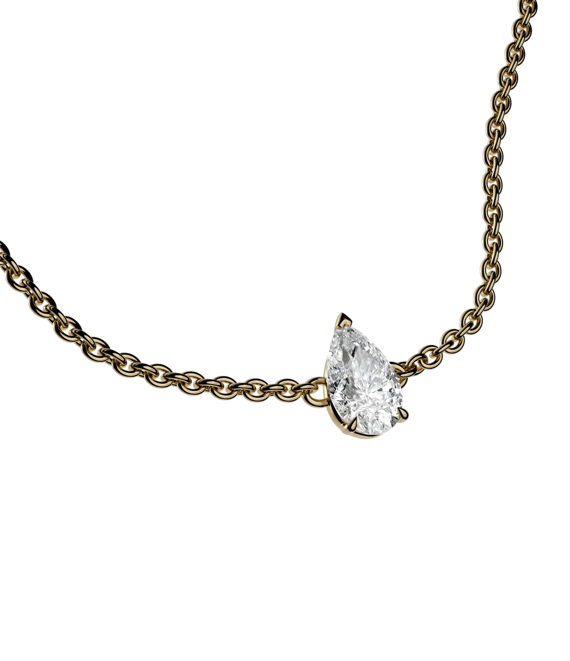 Pear cut lab-grown diamond solitaire chain bracelet, 0.50ct in 18K recycled yellow gold.