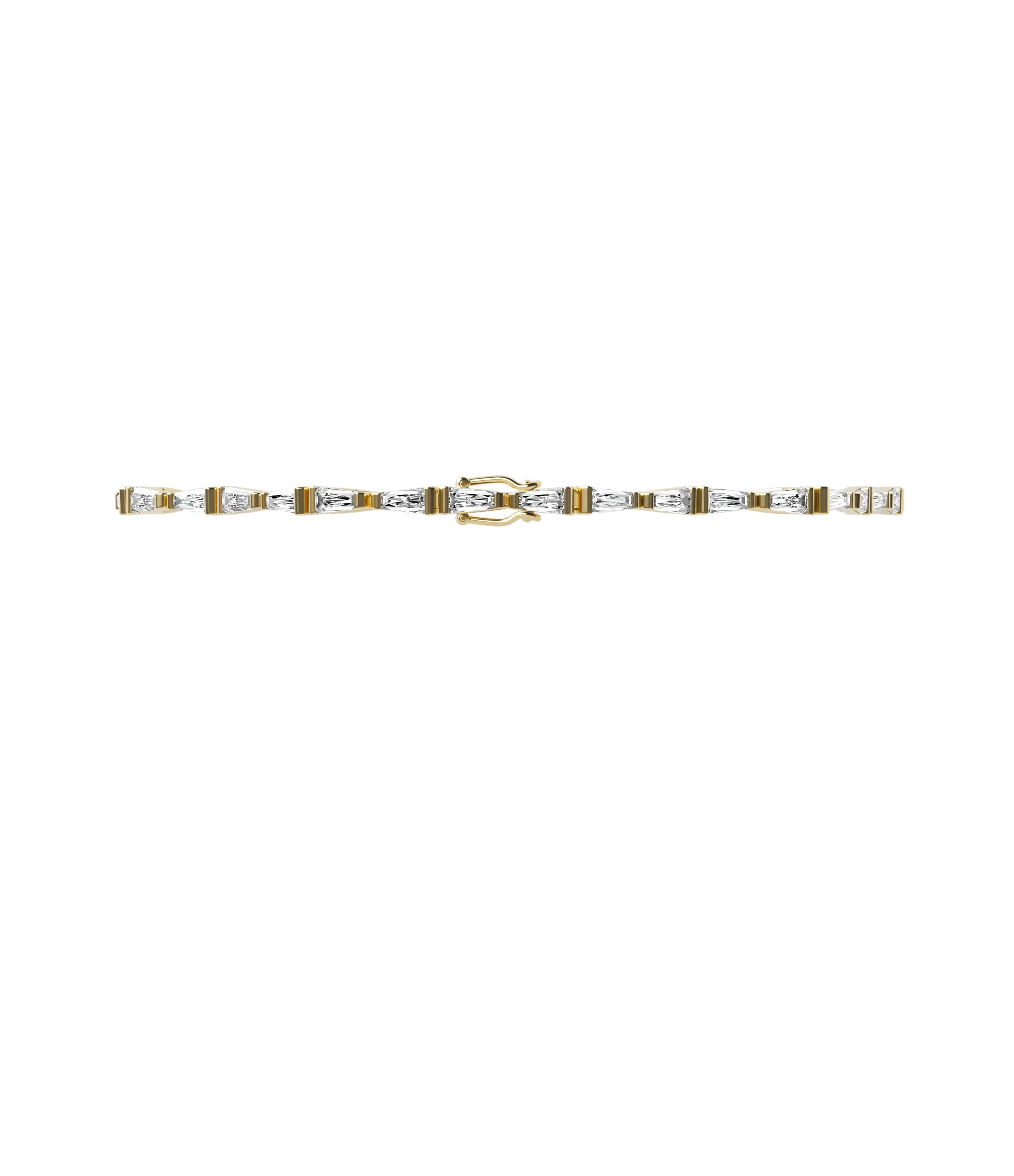 Tapered baguette lab-grown diamond tennis bracelet, 1.92ct in 18K recycled yellow gold.