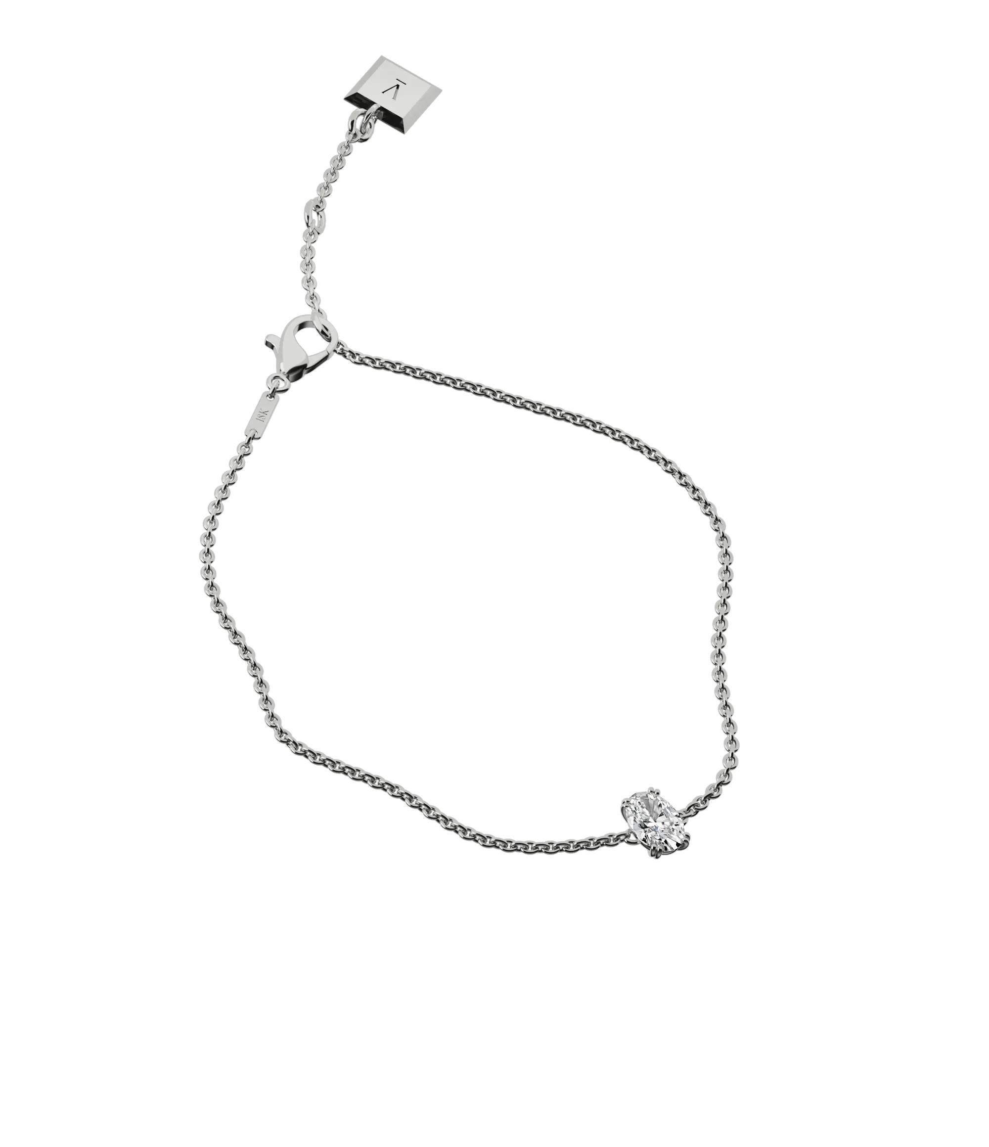 Oval cut lab-grown diamond solitaire chain bracelet, 0.50ct in 18K recycled white gold