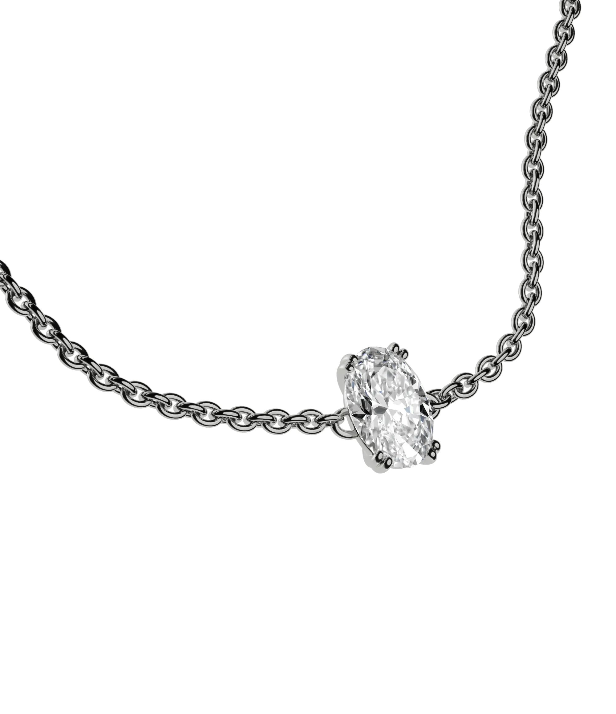 Oval cut lab-grown diamond solitaire chain bracelet, 0.50ct in 18K recycled white gold