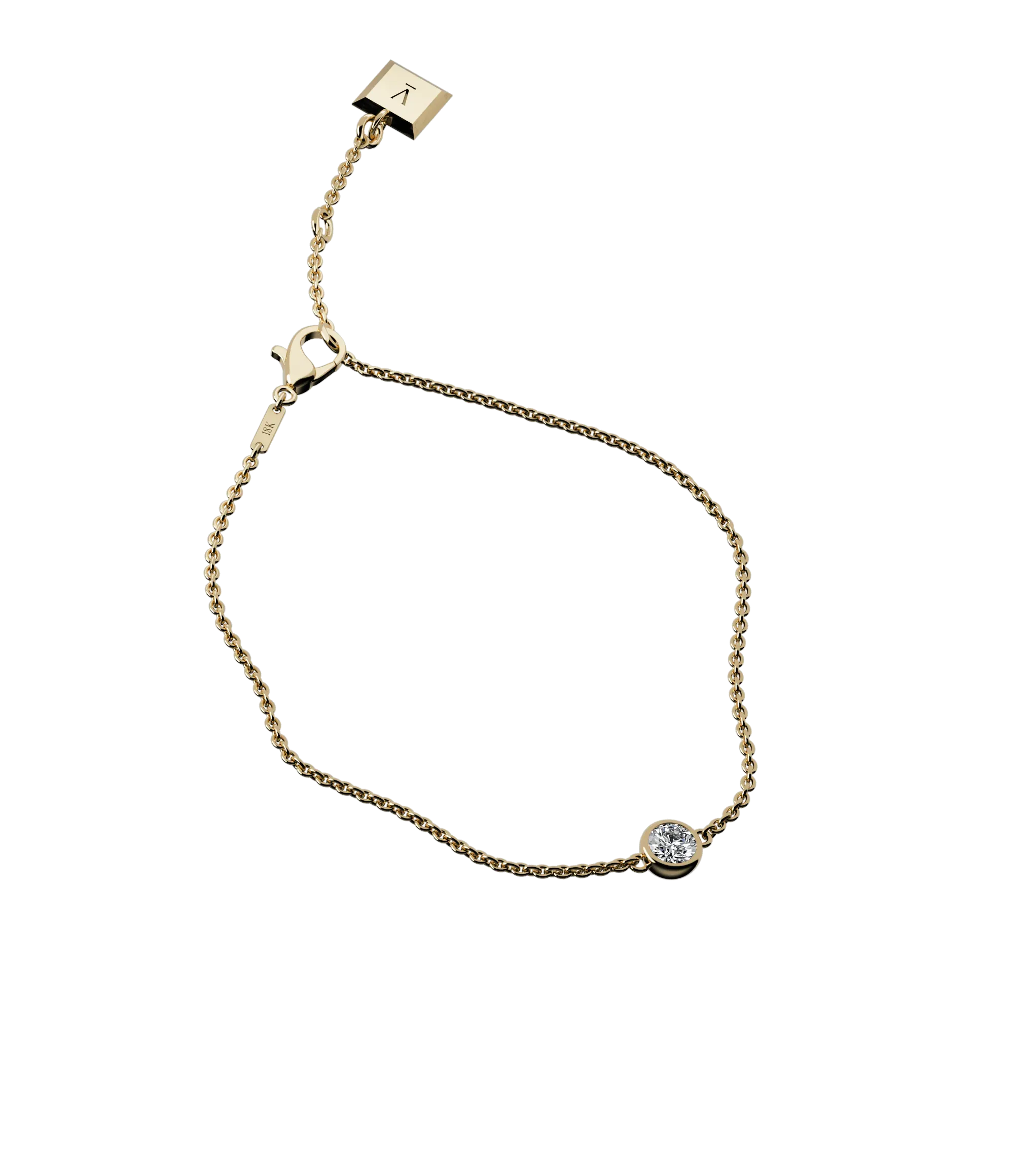 Round brilliant lab-grown diamond solitaire chain bracelet, 0.30ct in 18K recycled yellow gold.