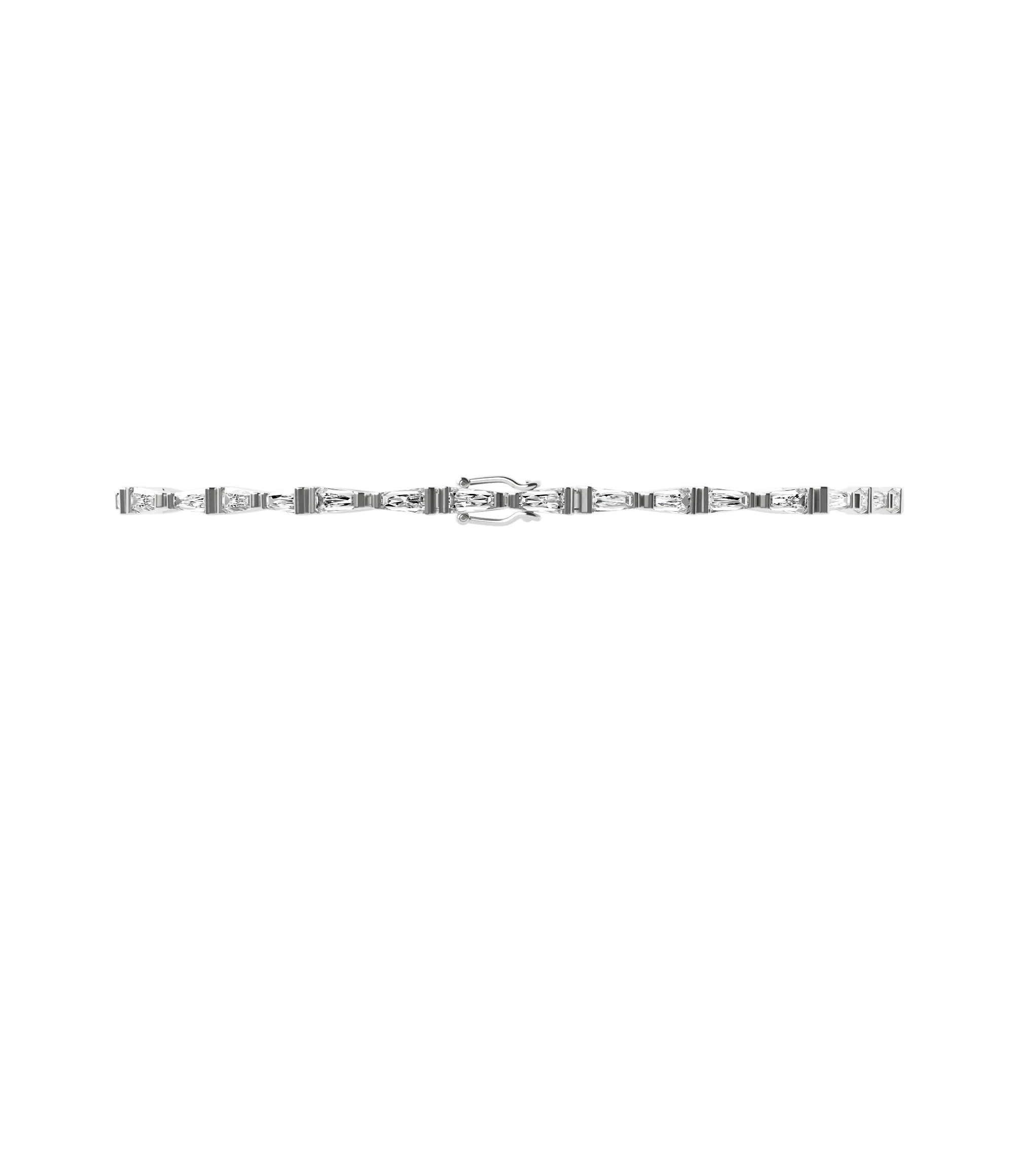 Tapered baguette lab-grown diamond tennis bracelet, 1.92ct in 18K recycled white gold.