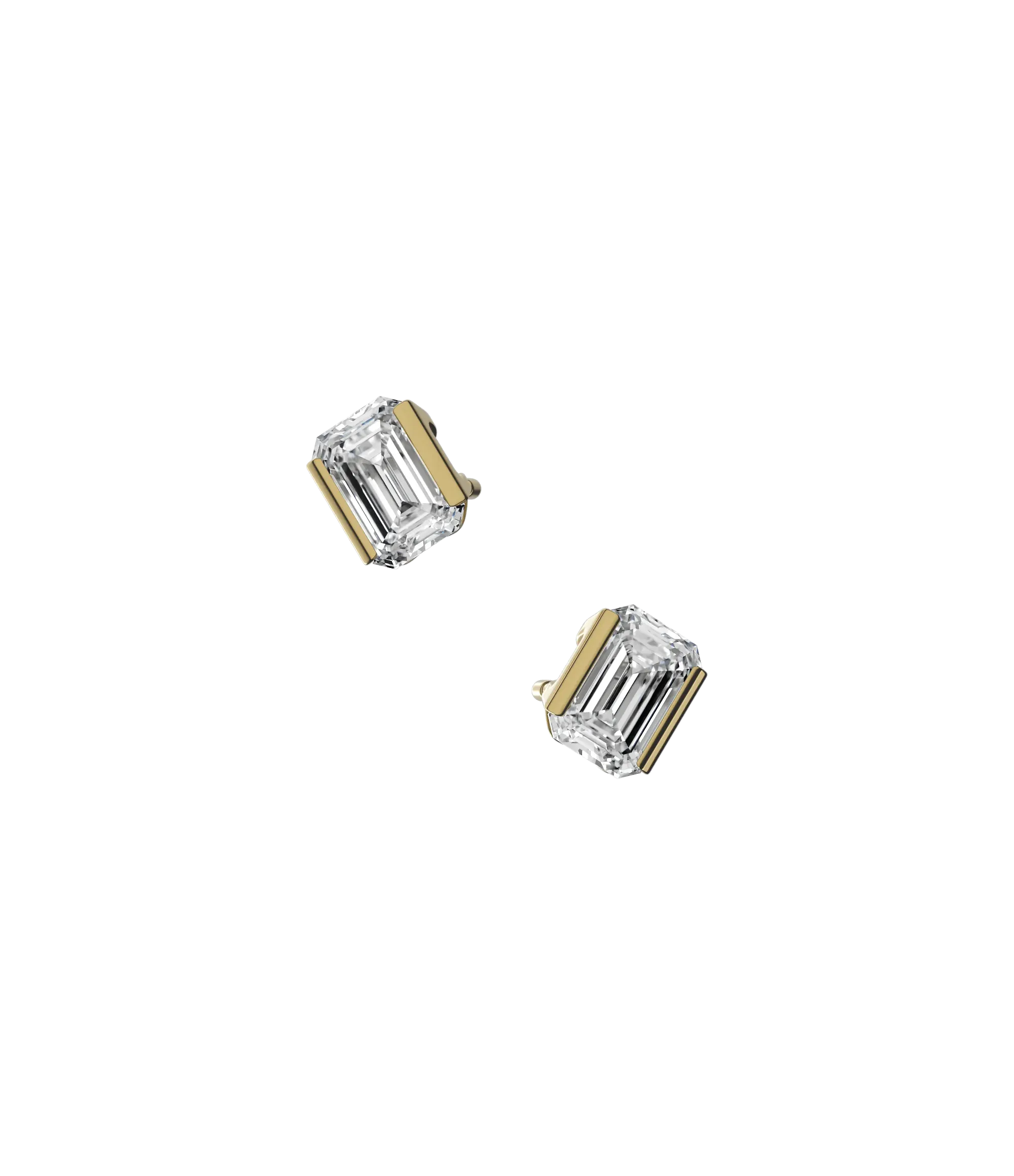 Emerald cut lab-grown diamond solitaire stud earrings, 2.00ct in 18K recycled yellow gold
