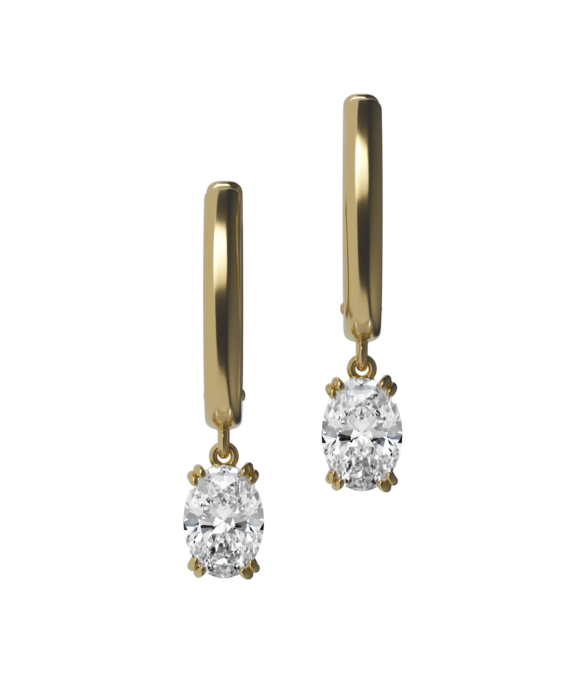 Oval cut lab-grown certified diamond plain drop huggie earrings, 1.00ct in 18K recycled yellow gold