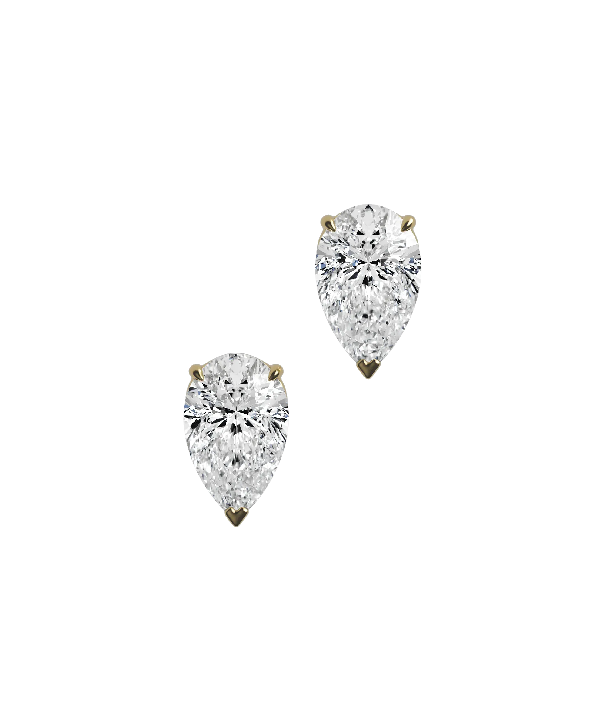 Pear cut lab-grown certified diamond solitaire stud earrings, 2.00ct in 18K recycled yellow gold