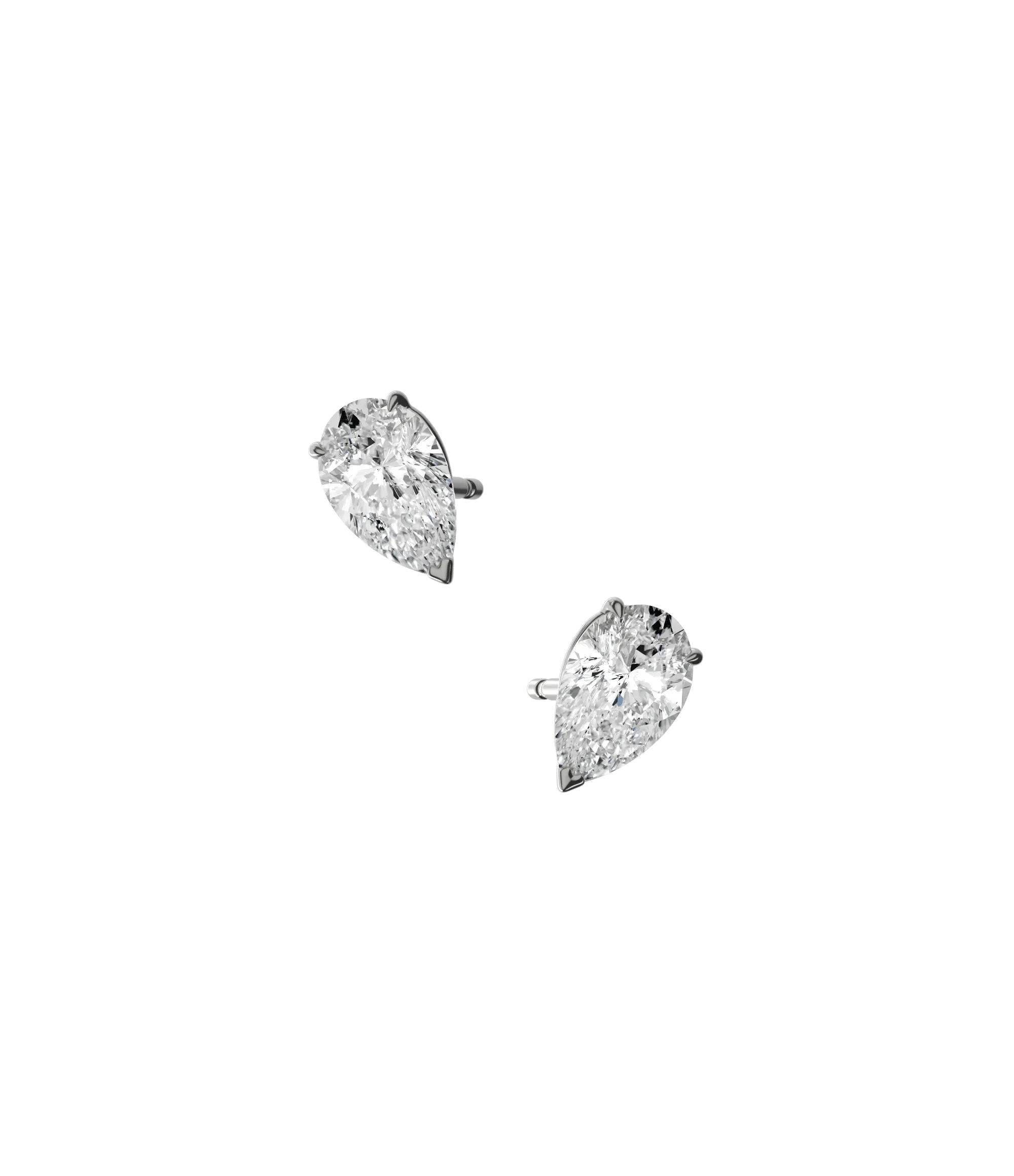 Pear cut lab-grown certified diamond solitaire stud earrings, 2.00ct in 18K recycled white gold