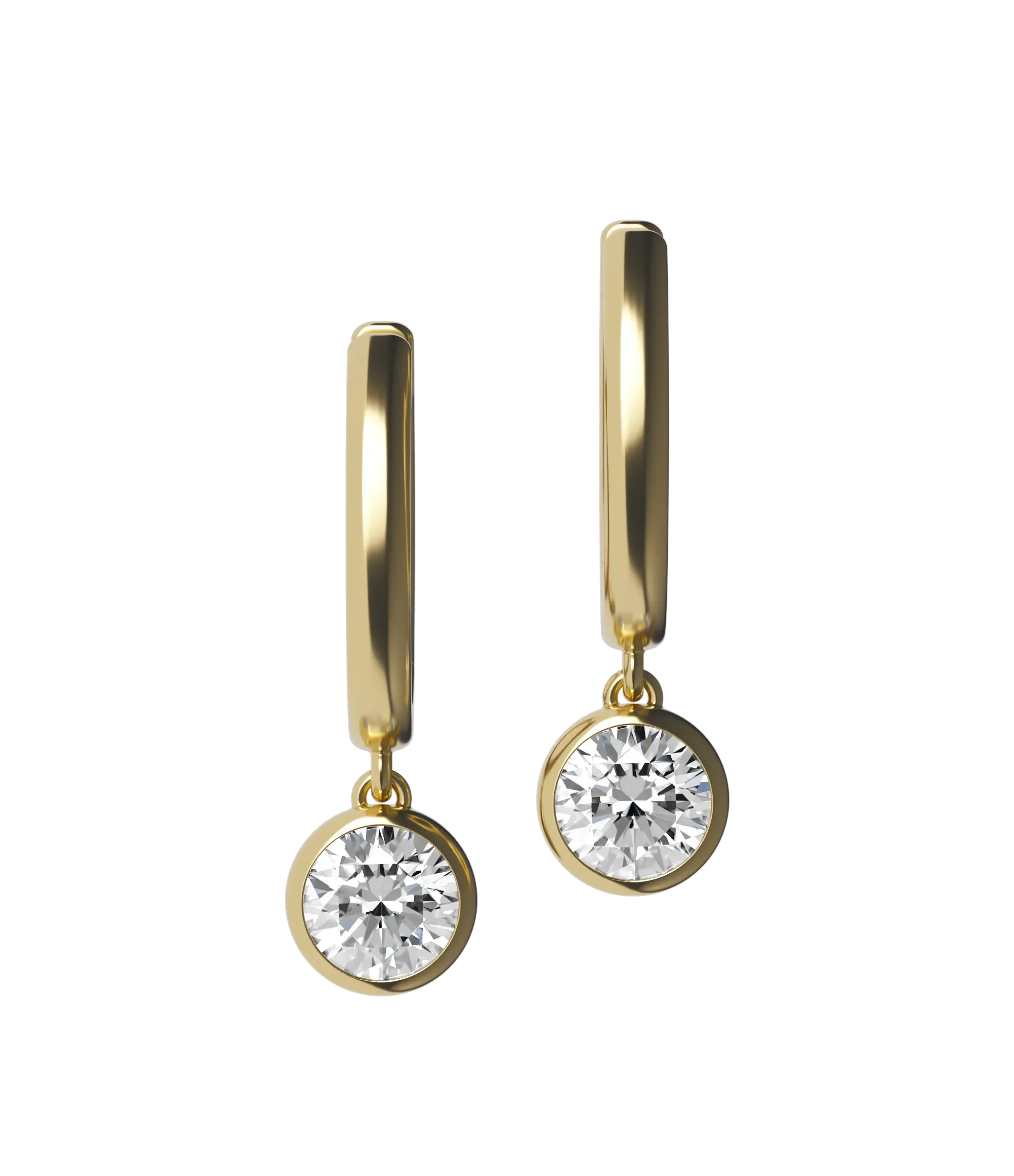 Round brilliant lab-grown certified diamond plain drop huggie earrings, 1.00ct in 18K recycled yellow gold