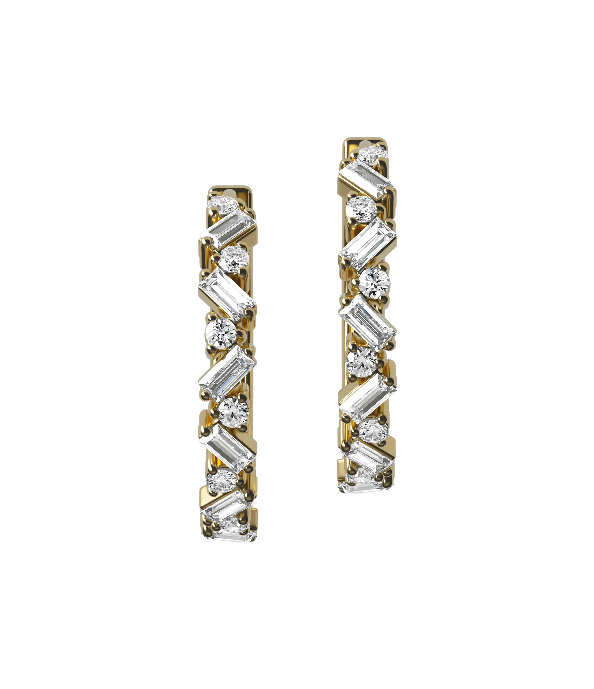 Round brilliant & baguette lab-grown diamond half eternity hoop earrings, 0.84ct in 18K recycled yellow gold