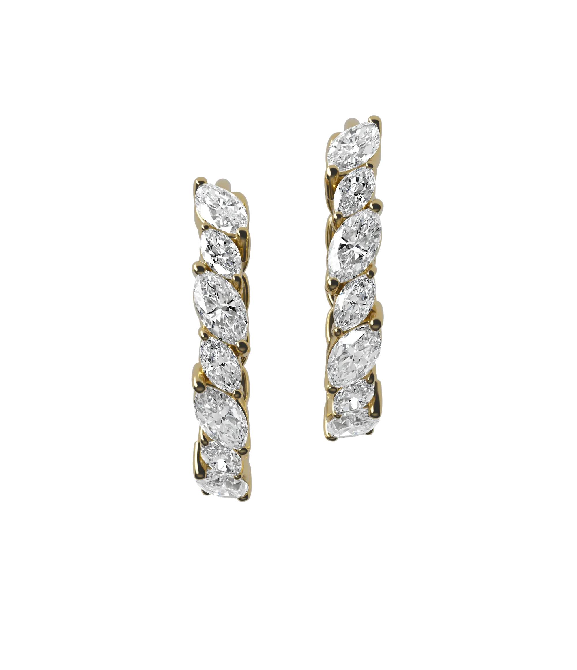 Marquise lab-grown diamond half eternity hoop earrings, 1.44ct in 18K recycled yellow gold