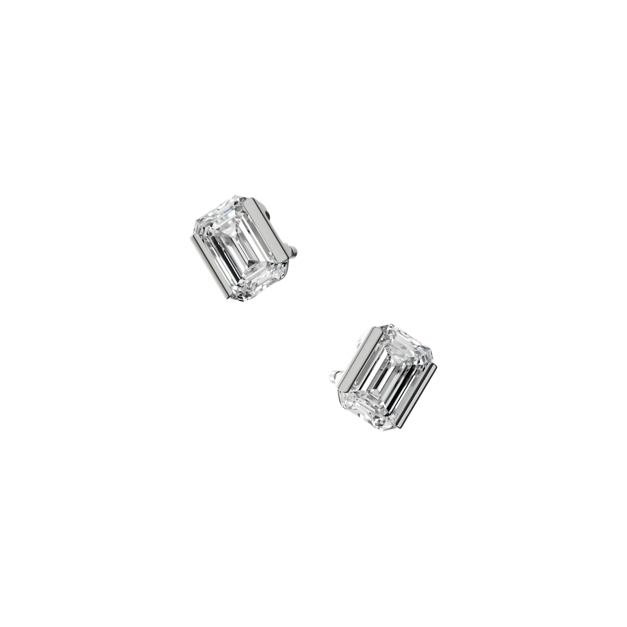 Emerald cut lab-grown diamond solitaire stud earrings, 2.00ct in 18K recycled white gold