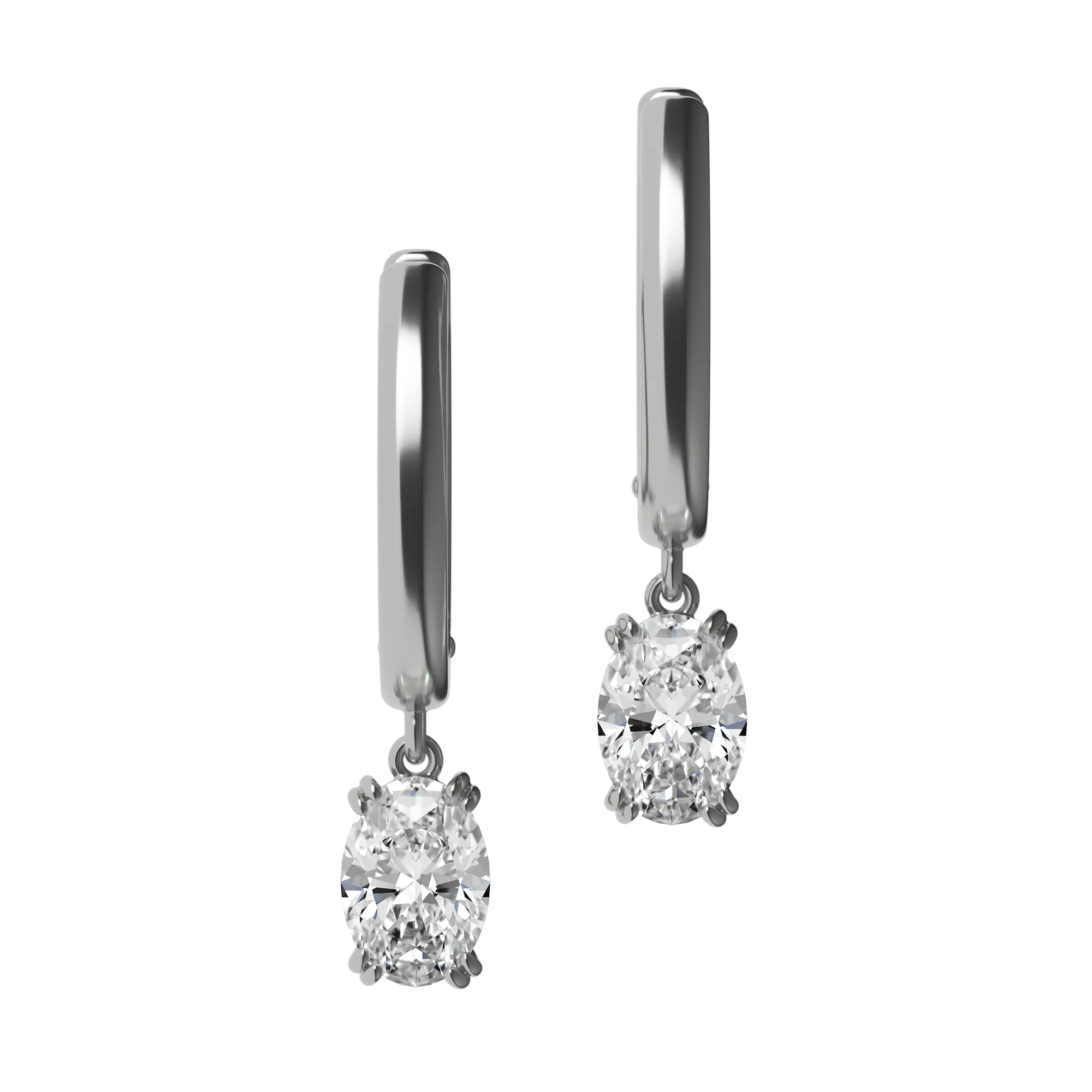 Oval cut lab-grown certified diamond plain drop huggie earrings, 1.00ct in 18K recycled white gold