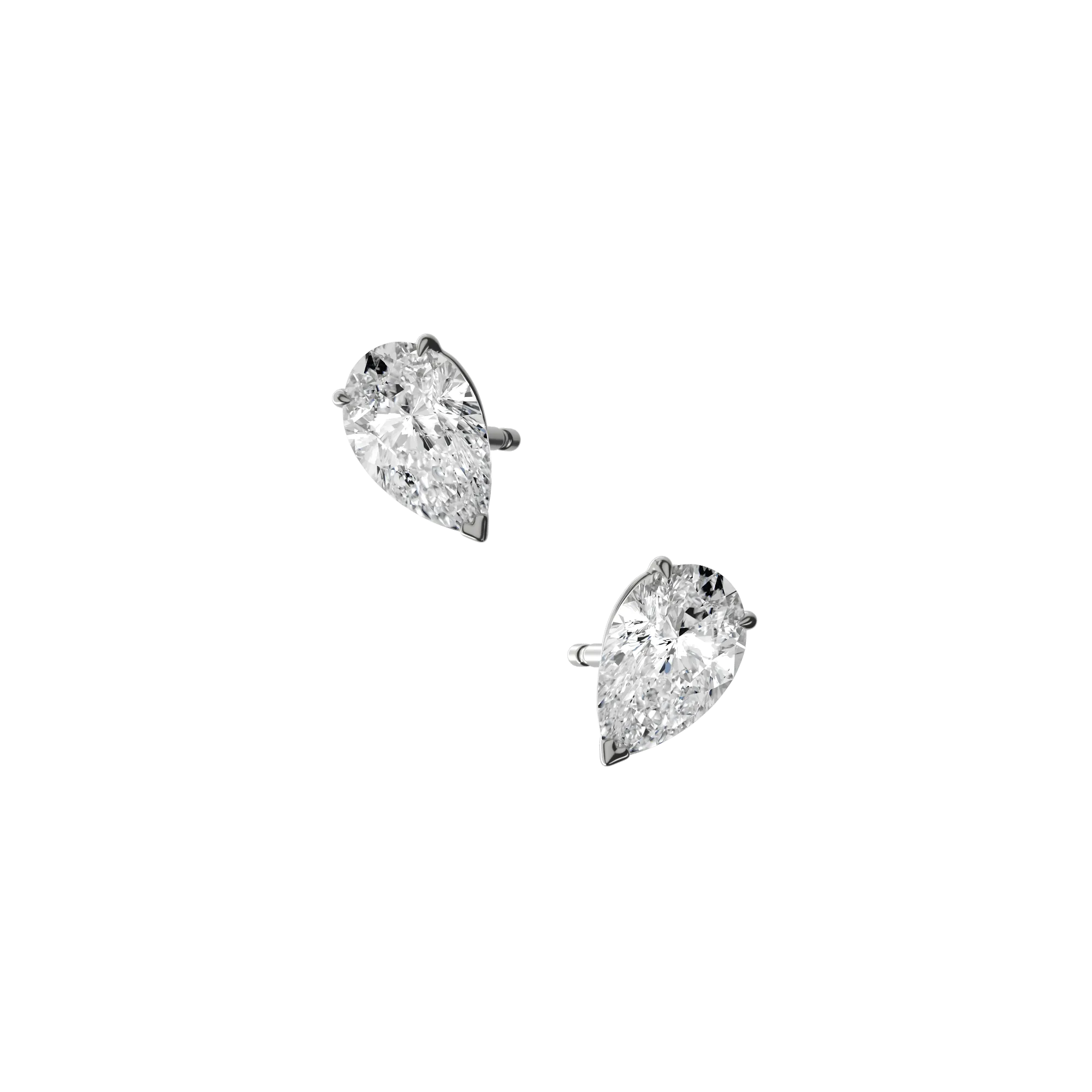 Pear cut lab-grown certified diamond solitaire stud earrings, 2.00ct in 18K recycled white gold
