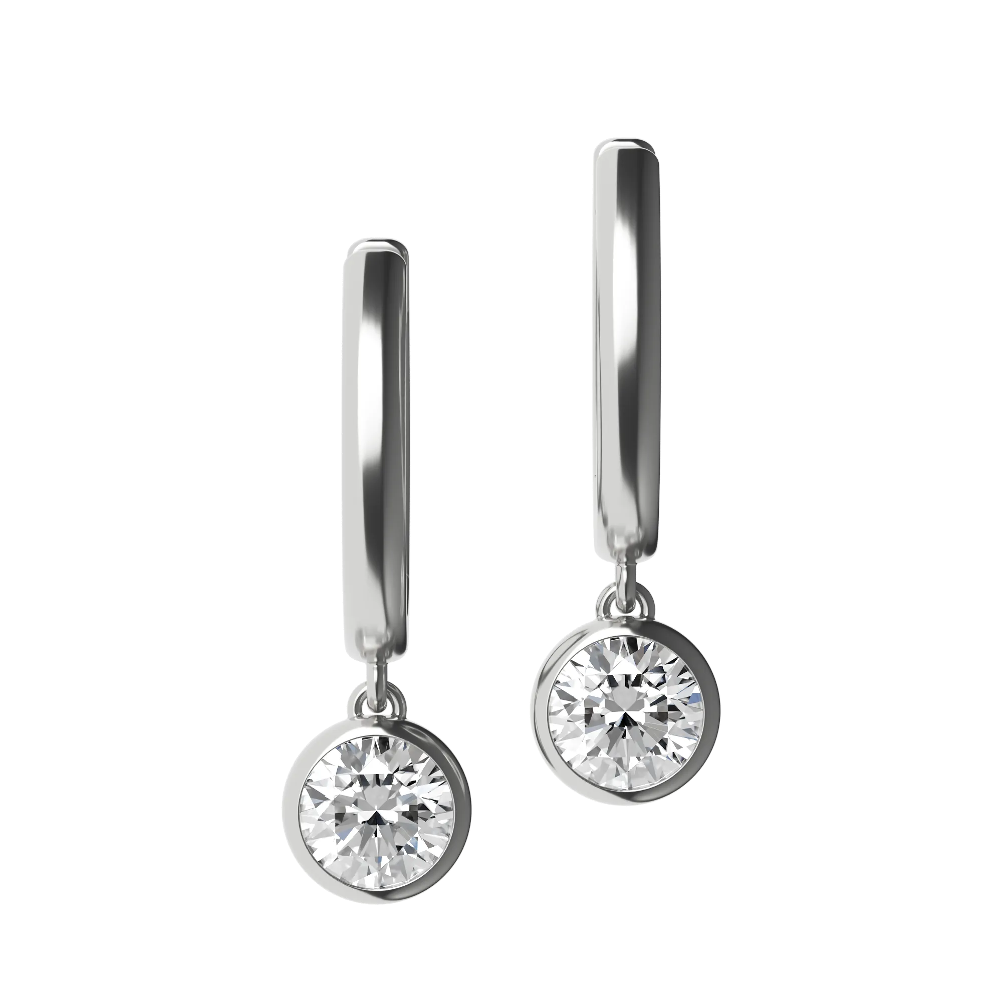 Round brilliant lab-grown certified diamond plain drop huggie earrings, 1.00ct in 18K recycled white gold