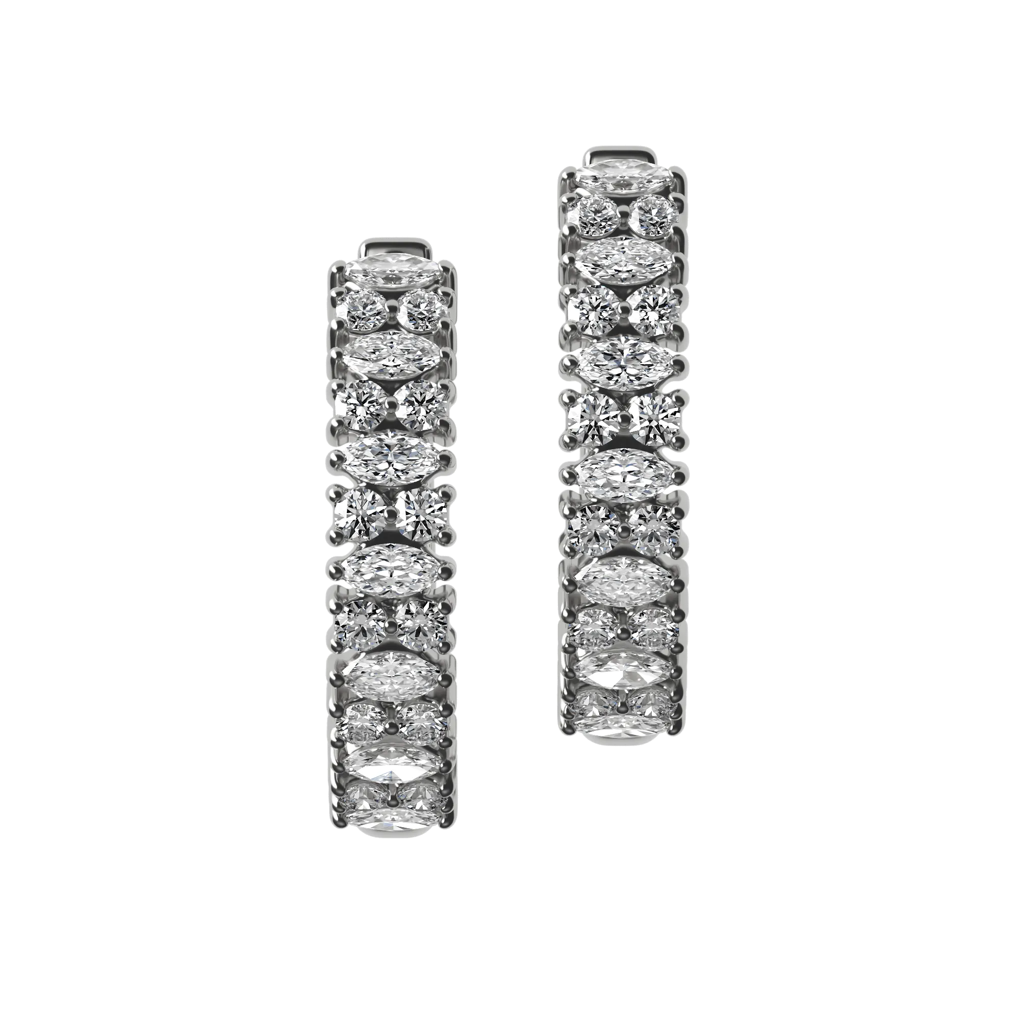 Marquise & round brilliant lab-grown diamond half eternity hoop earrings, 1.02ct in 18K recycled white gold