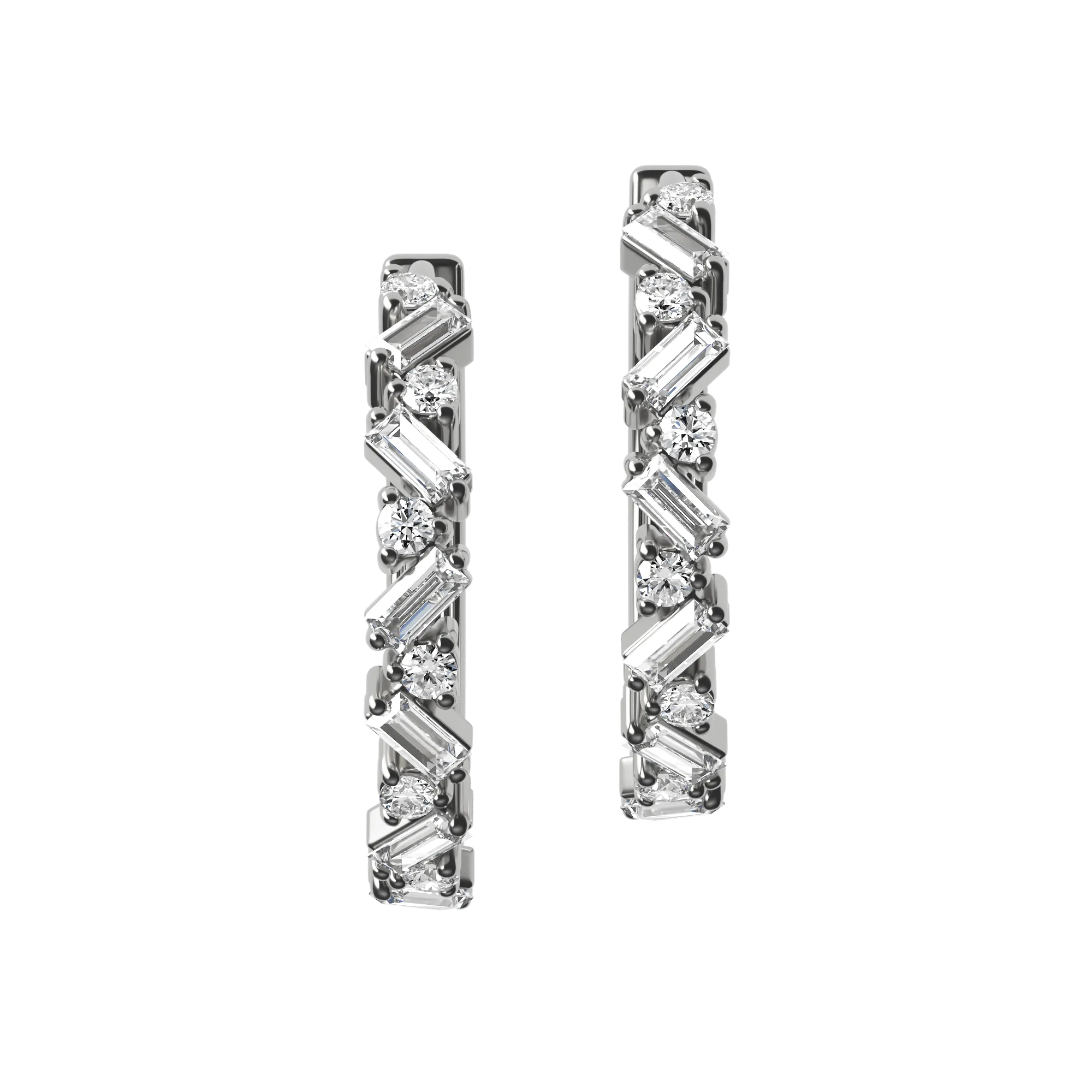 Round brilliant & baguette lab-grown diamond half eternity hoop earrings, 0.84ct in 18K recycled white gold