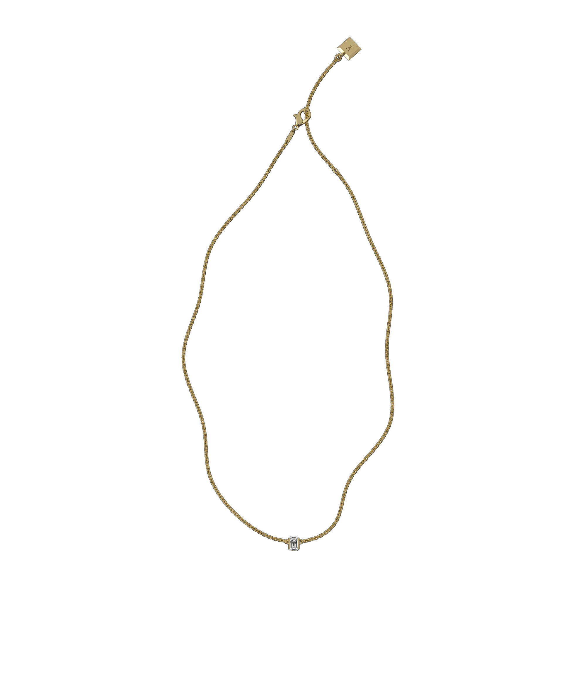Emerald lab-grown diamond solitaire chain necklace, 0.50ct in 18K recycled yellow gold.