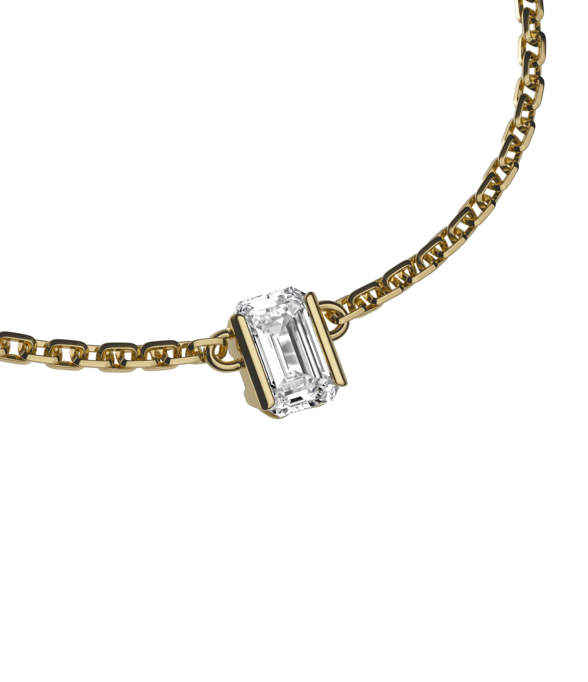 Emerald lab-grown diamond solitaire chain necklace, 0.50ct in 18K recycled yellow gold.