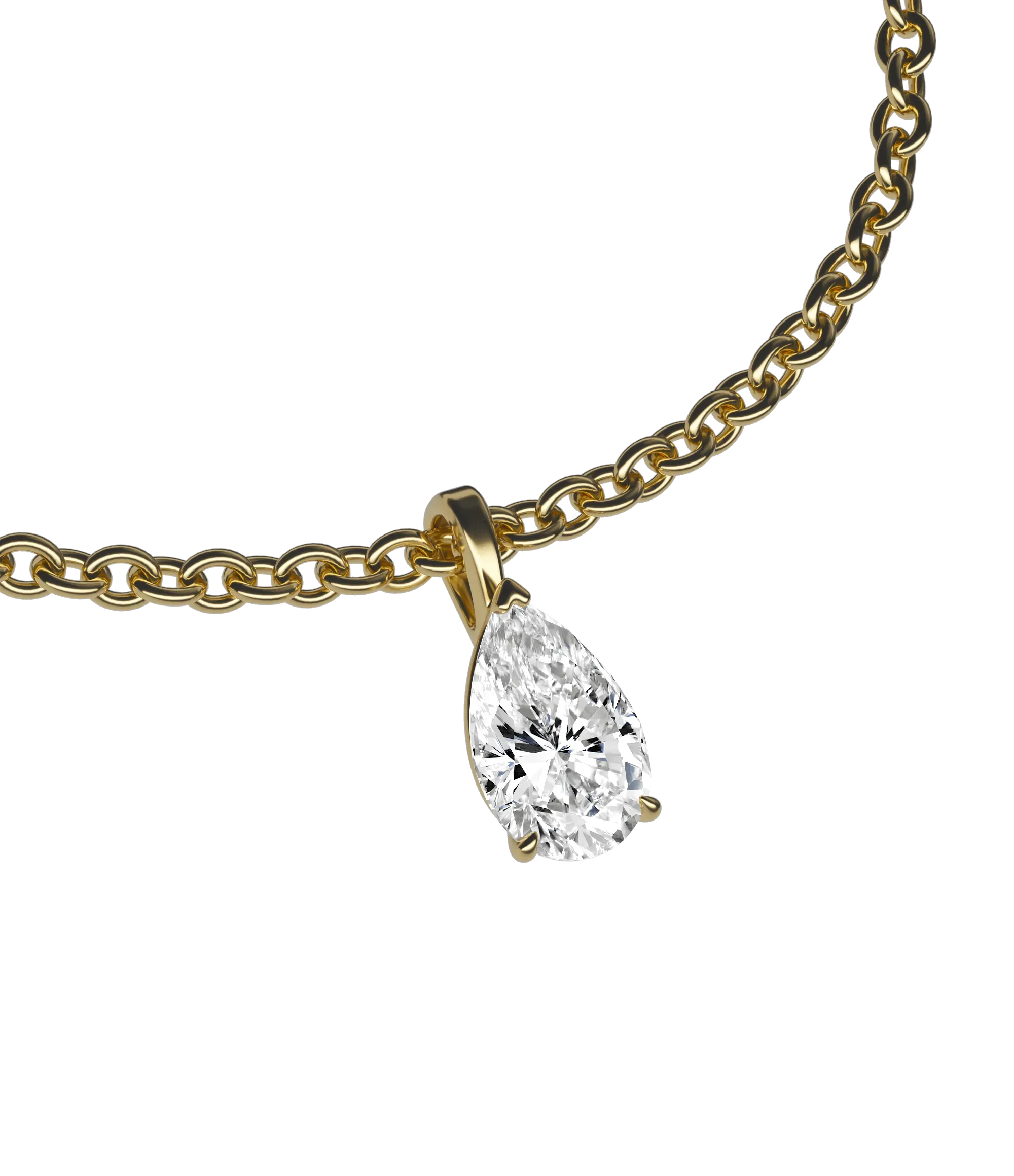 Pear lab-grown diamond solitaire pendant necklace, 0.50ct in 18K recycled yellow gold