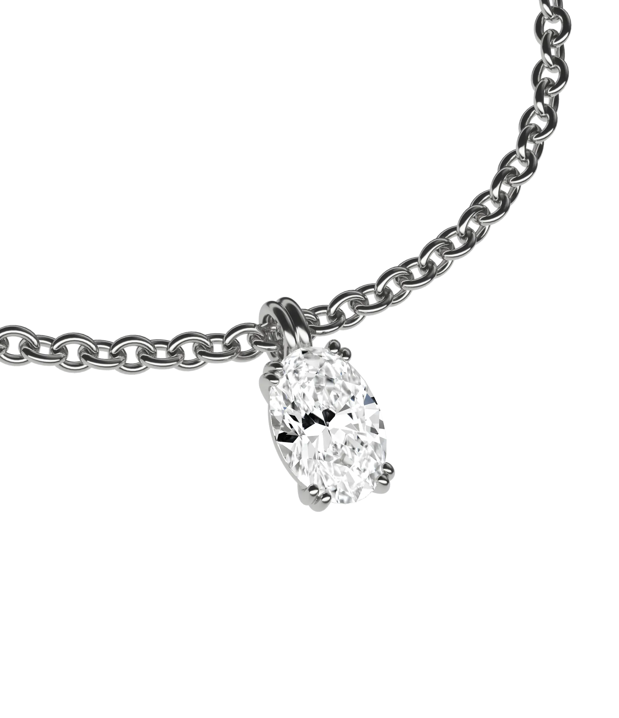 Oval lab-grown diamond solitaire pendant necklace, 0.50ct in 18K recycled white gold