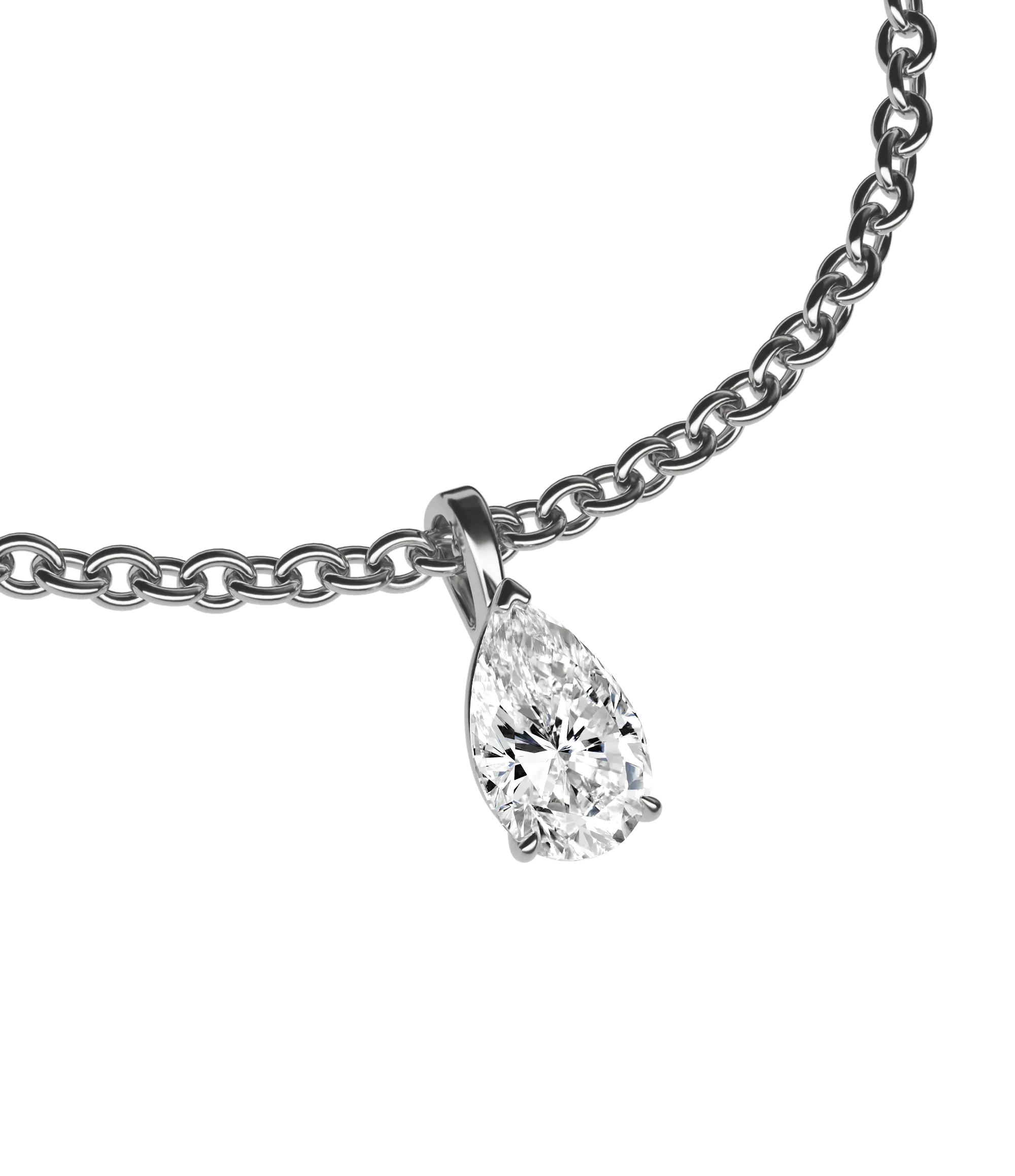 Pear lab-grown diamond solitaire pendant necklace, 0.50ct in 18K recycled white gold