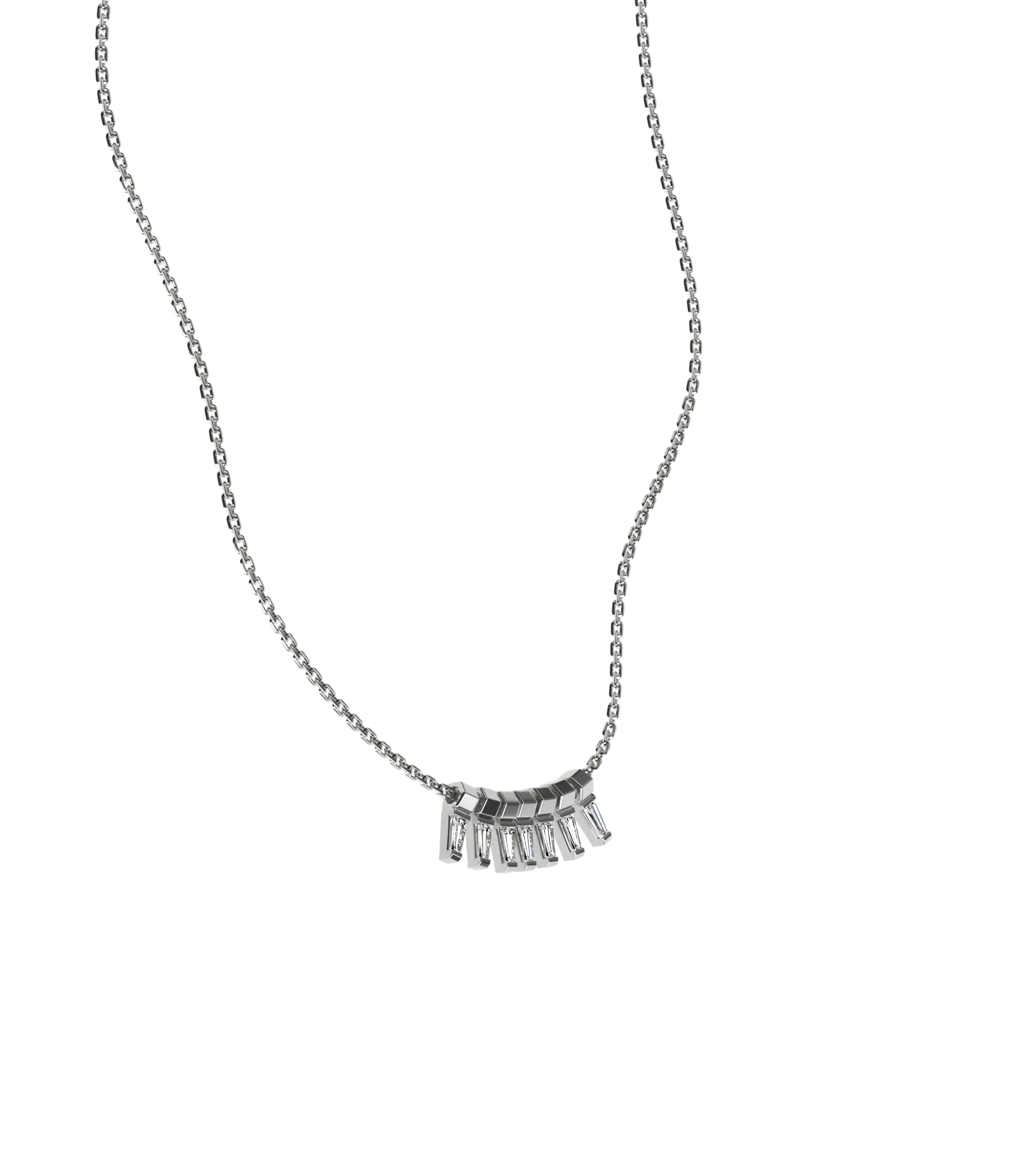 Tapered baguette lab-grown diamond multi-stone chain necklace, 0.84ct in 18K recycled white gold