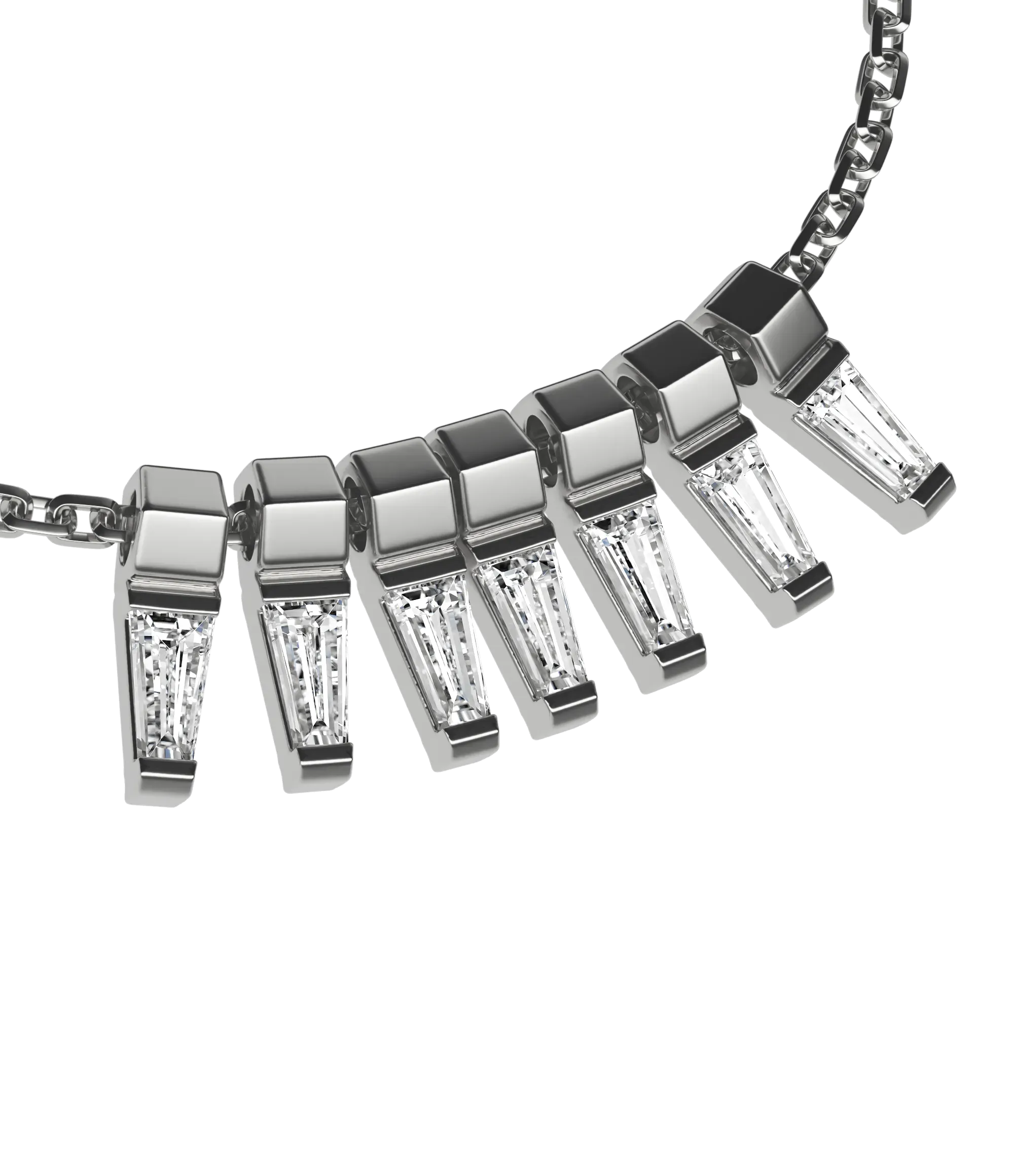Tapered baguette lab-grown diamond multi-stone chain necklace, 0.84ct in 18K recycled white gold