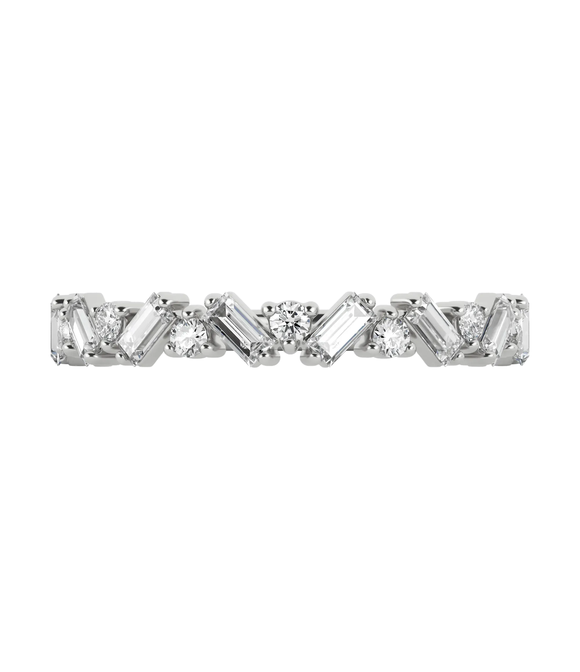 Round brilliant & baguette lab-grown diamond half eternity ring 0.54ct in 18K recycled white gold
