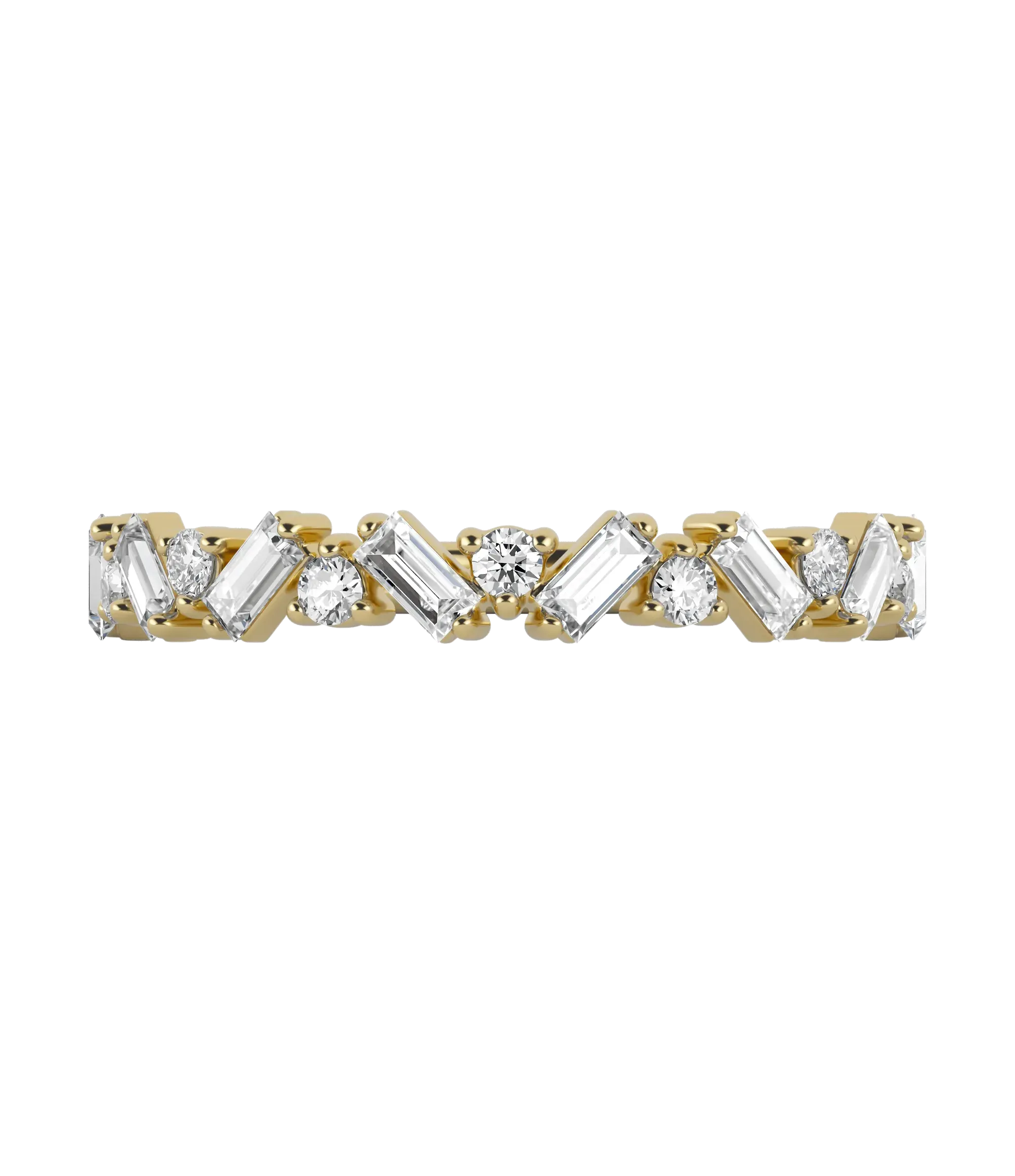 Round brilliant & baguette lab-grown diamond half eternity ring 0.54ct in 18K recycled yellow gold